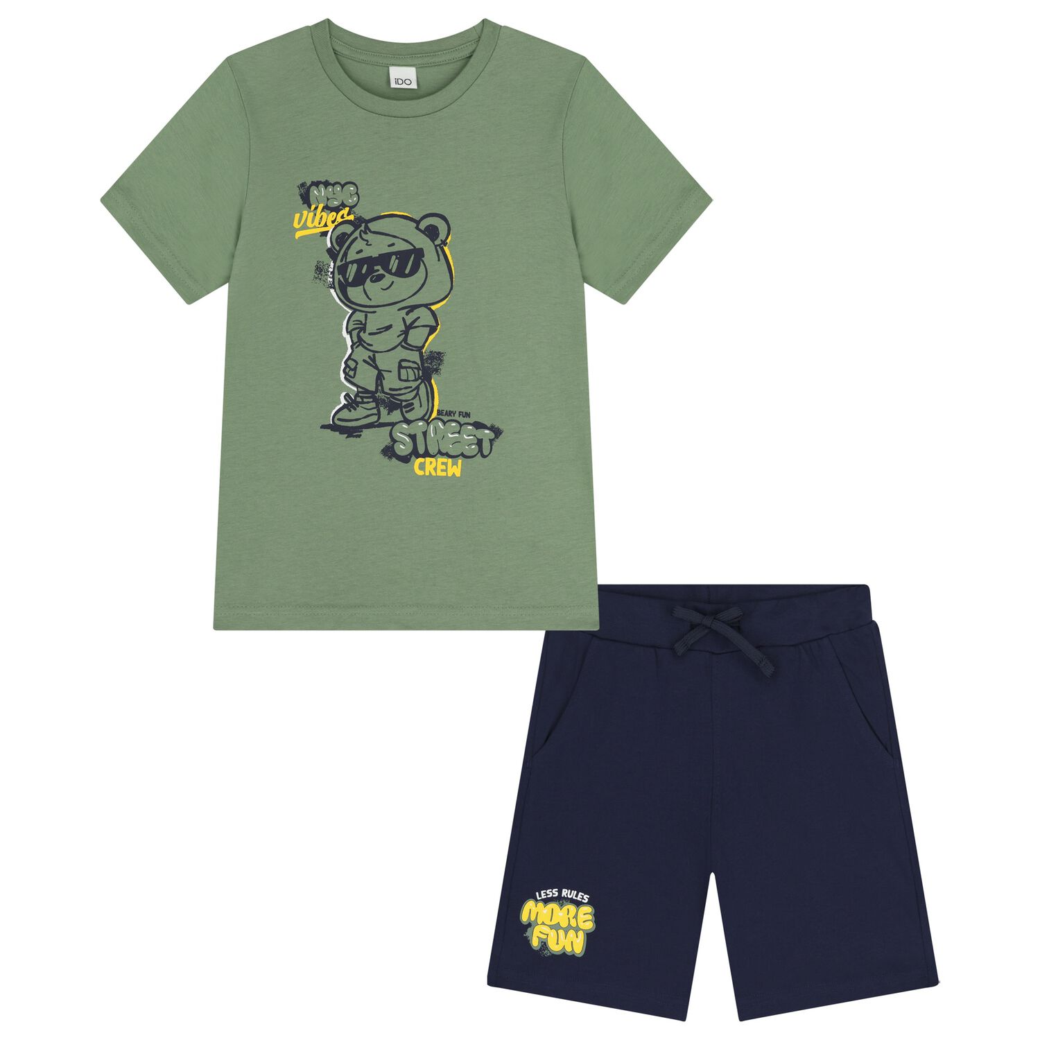 Boys Green & Navy Blue Shorts Set, 3, hi-res
