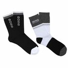 Boys White & Black Logo Socks ( 2-Pack ), 1, hi-res