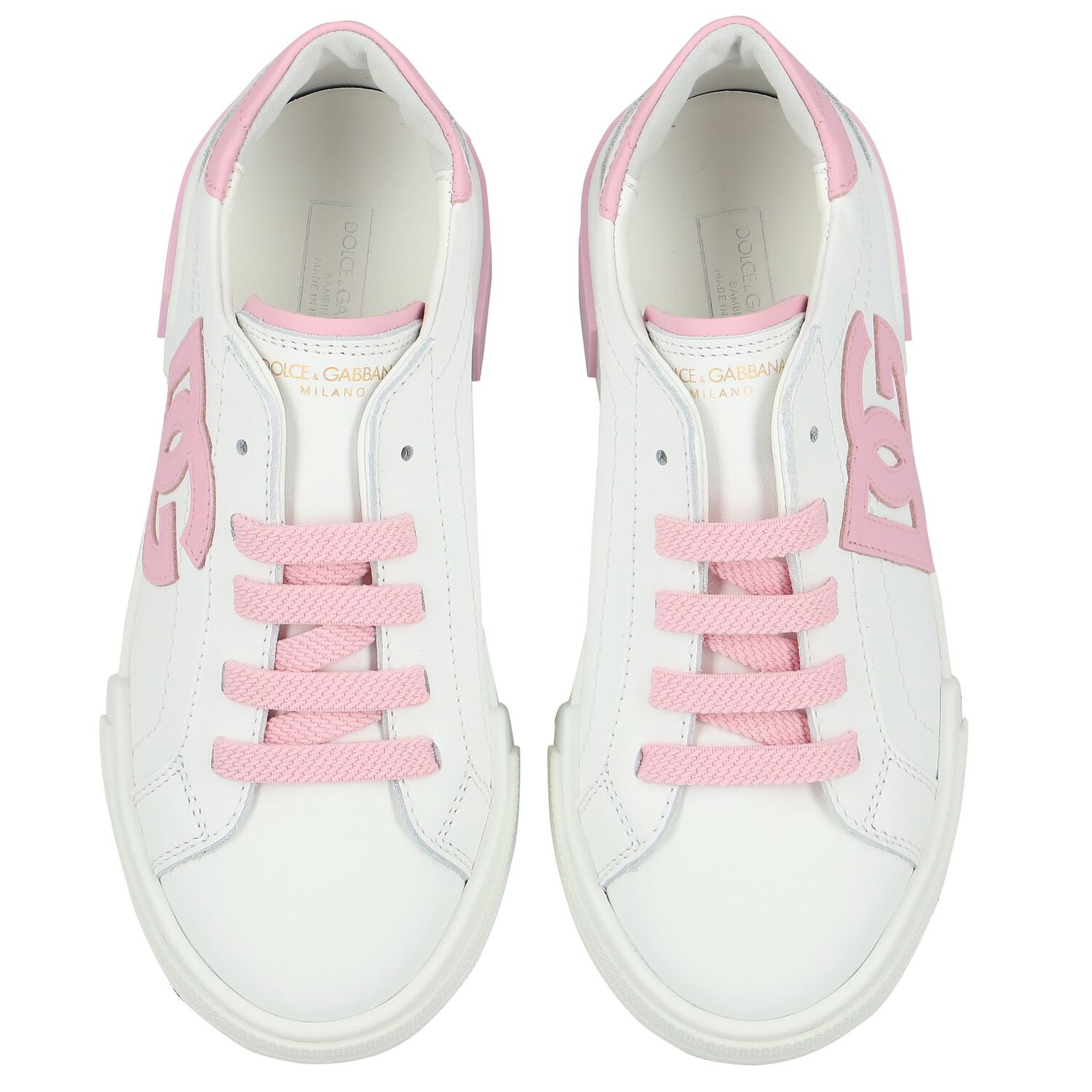 Girls White & Pink Logo Trainers, 1, hi-res