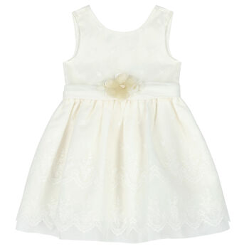 Girls White Embroidered Organza Dress