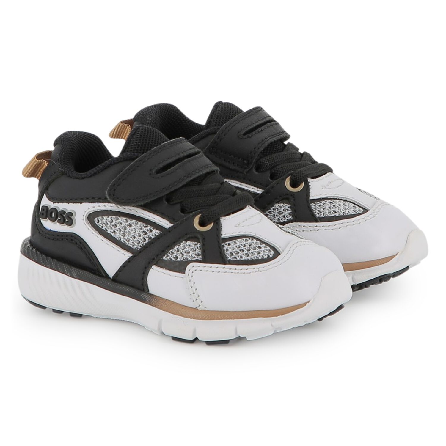 Boys Black & White Logo Trainers, 1, hi-res image number null