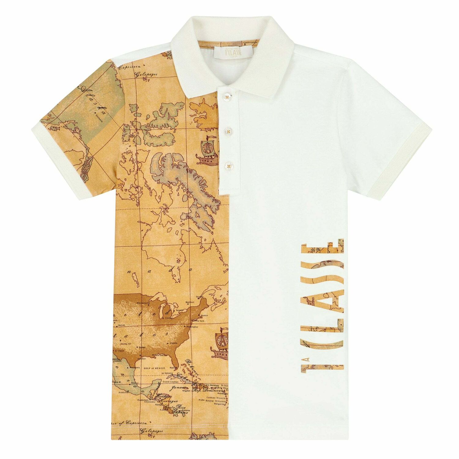 Boys Beige & White Geo Map Polo Shirt, 1, hi-res image number null