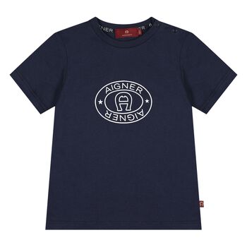 Younger Boys Navy Blue Logo T-Shirt
