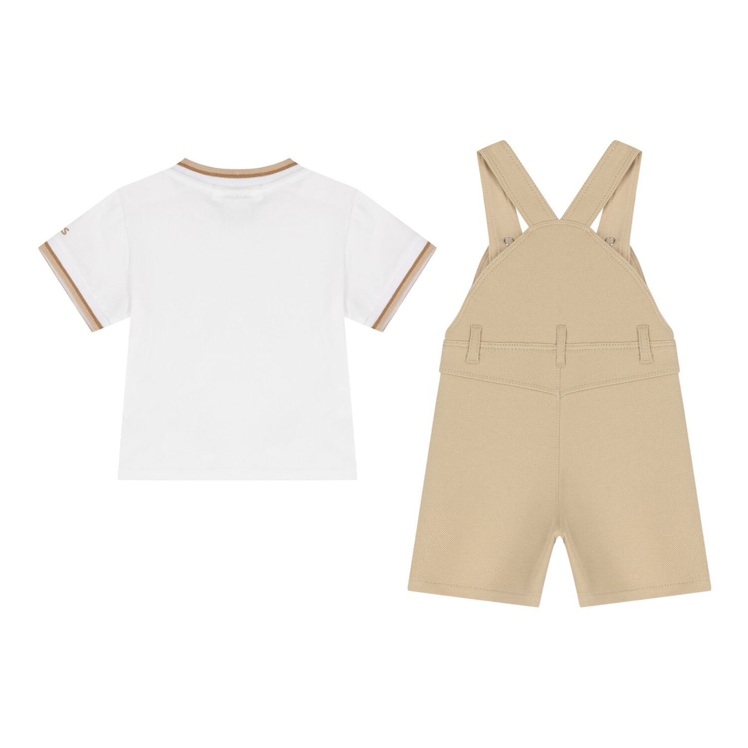 Baby Boys Beige & White Logo Dungaree Set, 2, hi-res