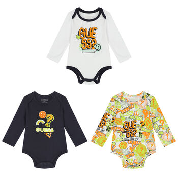 Baby Boys White & Navy Blue Logo Bodysuits (3-Pack)