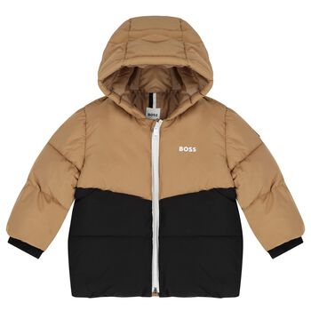 Younger Boys Beige & Black Puffer Jacket