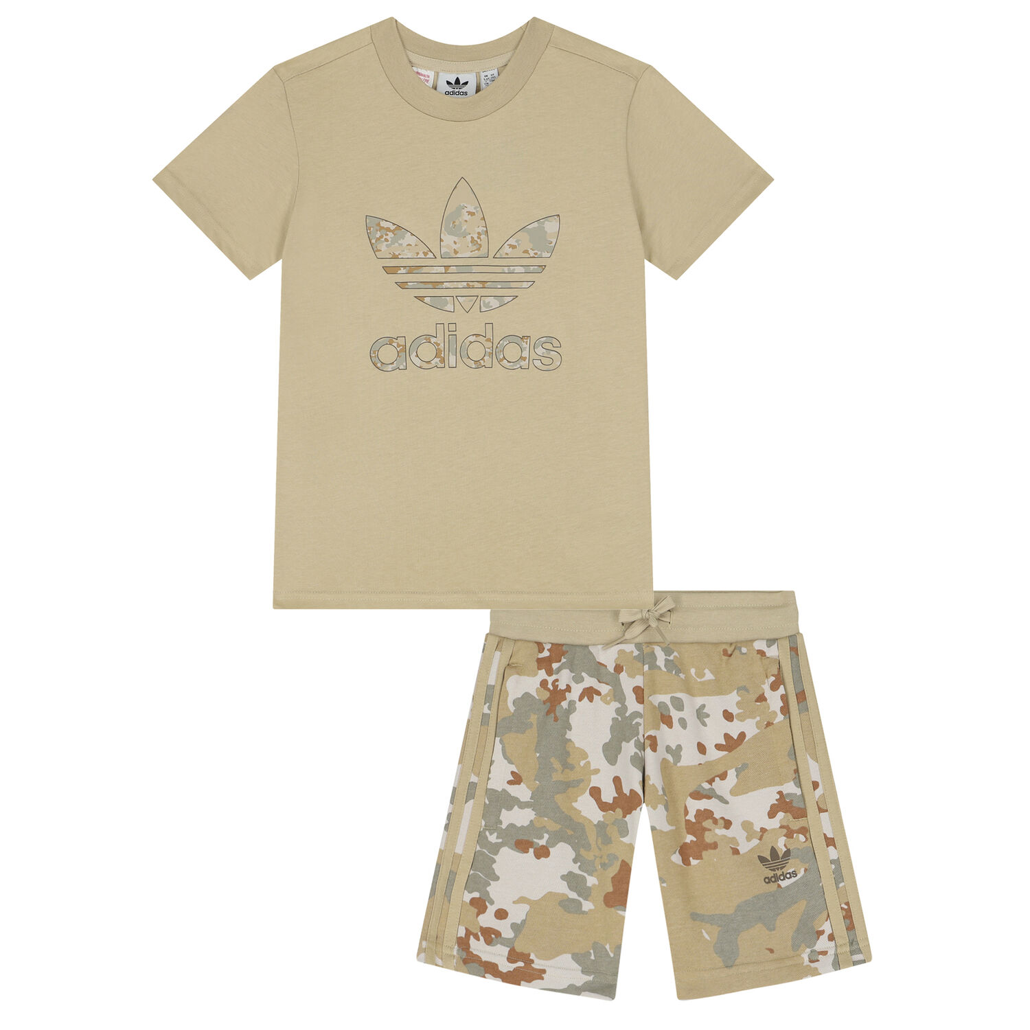 Beige Trefoil Logo Camouflage Shorts Set, 1, hi-res image number null