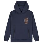 Boys Navy Blue Printed Hooded Top, 1, hi-res