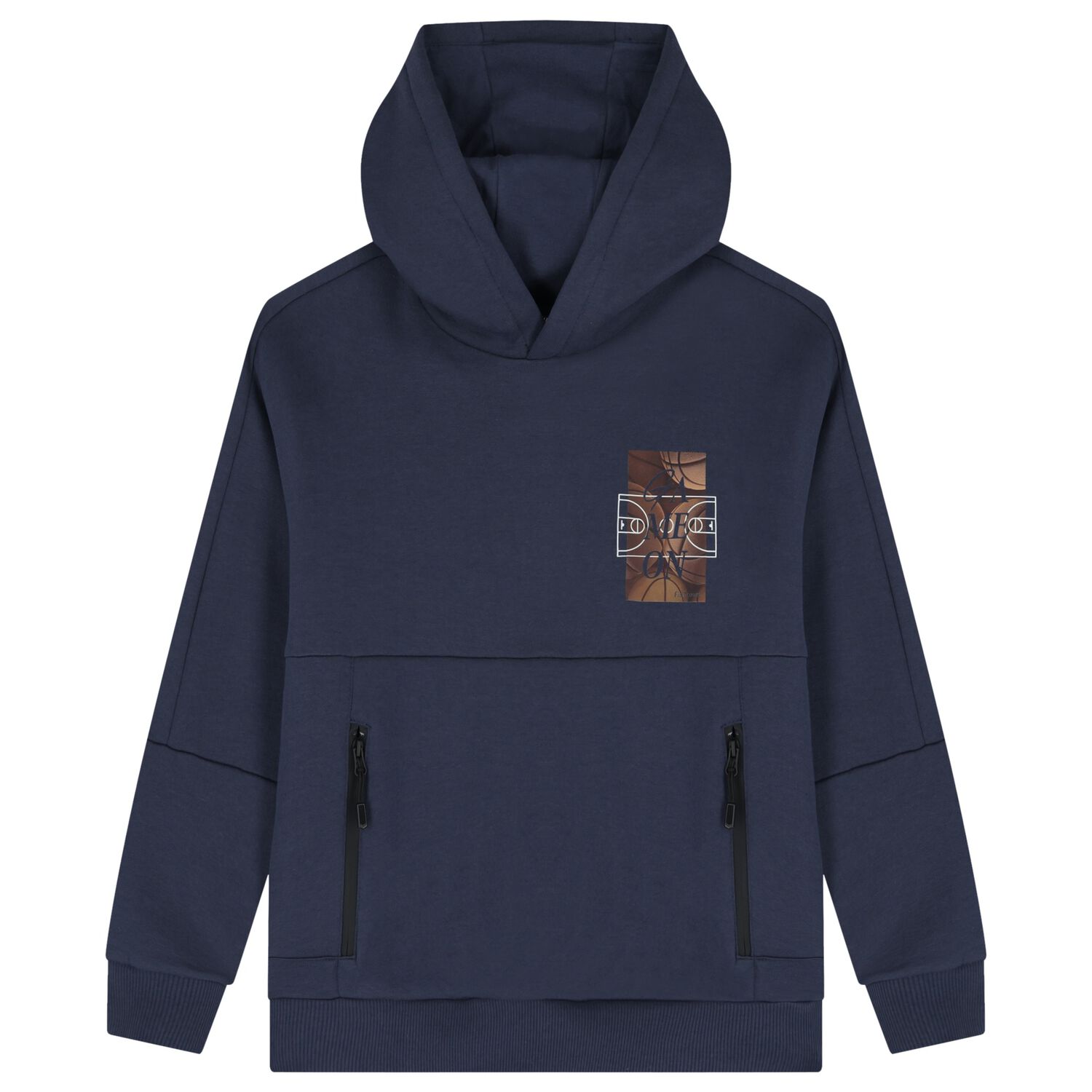 Boys Navy Blue Printed Hooded Top, 1, hi-res