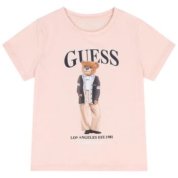 Girls Pink Teddy Bear Logo T-Shirt