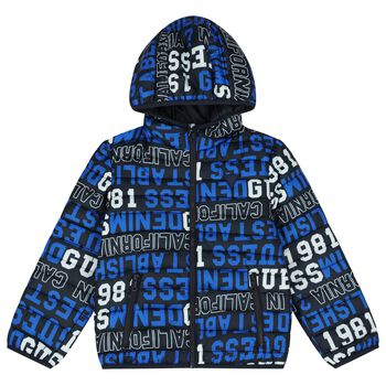 Boys Navy Blue Logo Padded Puffer Jacket