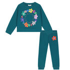 Girls Green Floral Logo Tracksuit, 1, hi-res