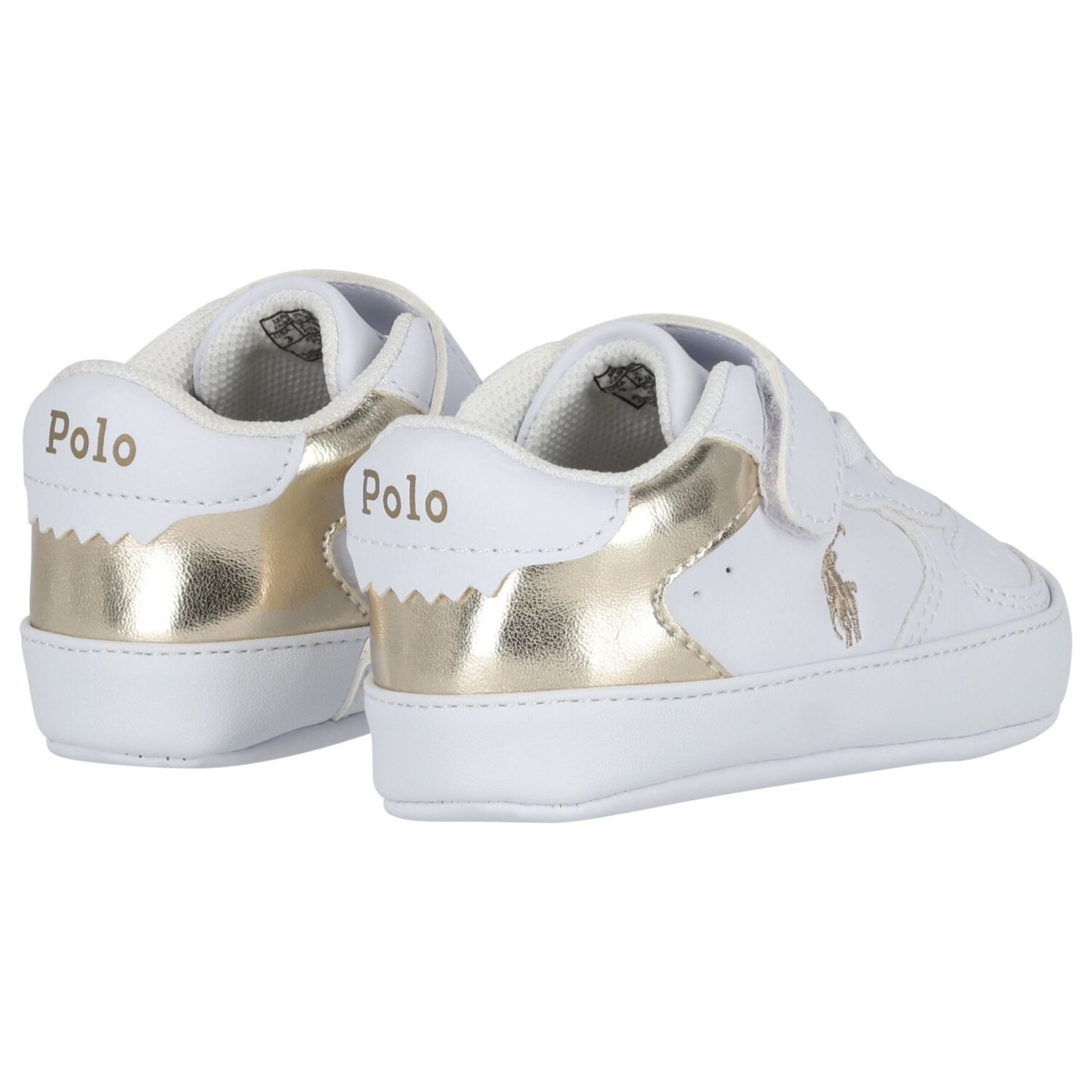 Baby Boys White & Gold Logo Pre Walker Shoes, 1, hi-res