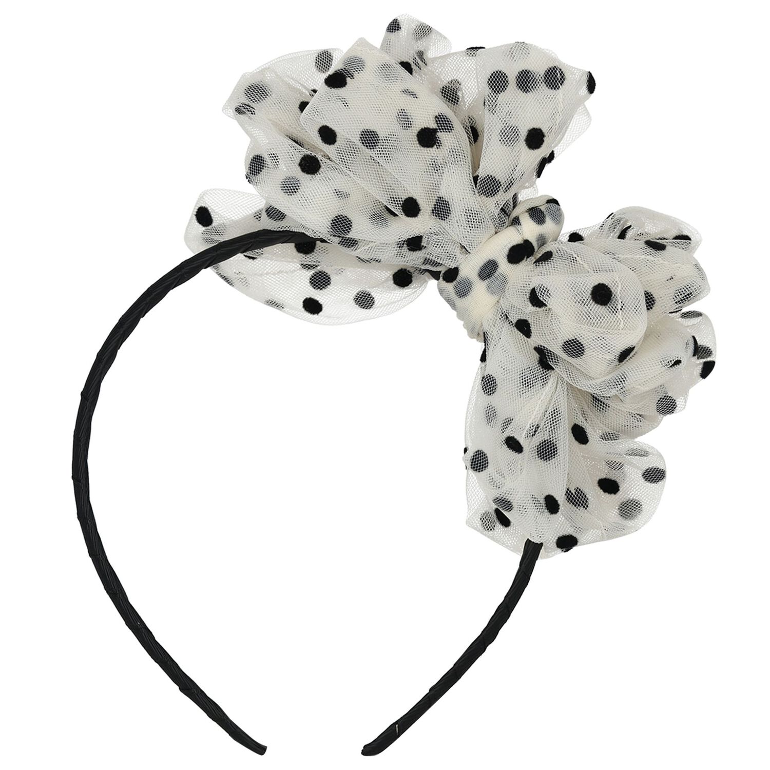 Girls Ivory & Black Bow Gladys Headband , 2, hi-res