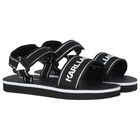 Girls Black & White Logo Sandals, 1, hi-res