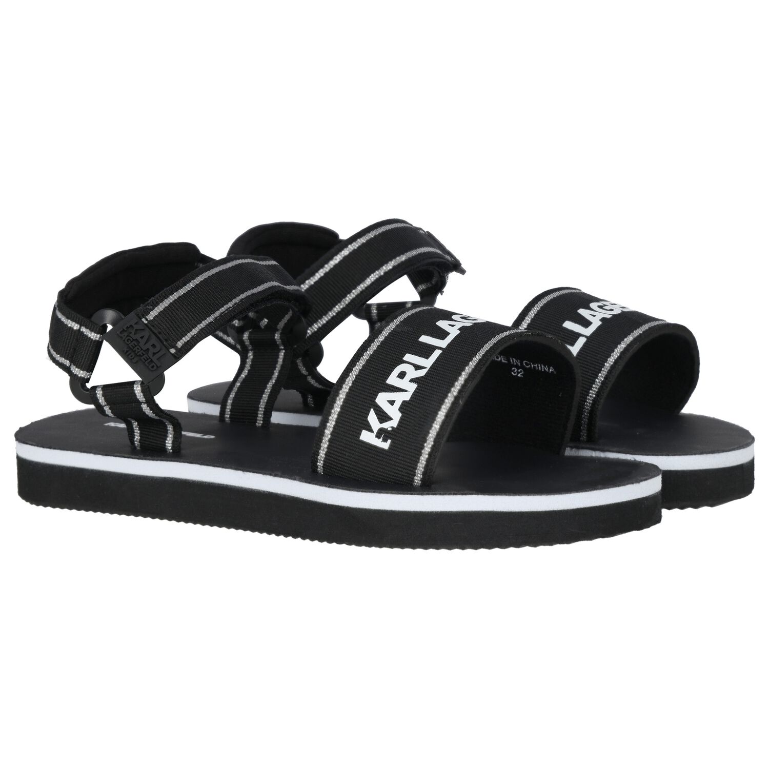 Girls Black & White Logo Sandals, 1, hi-res image number null