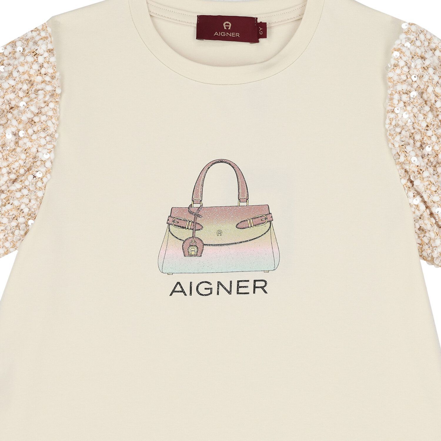 Girls Ivory Bag Logo Dress, 1, hi-res