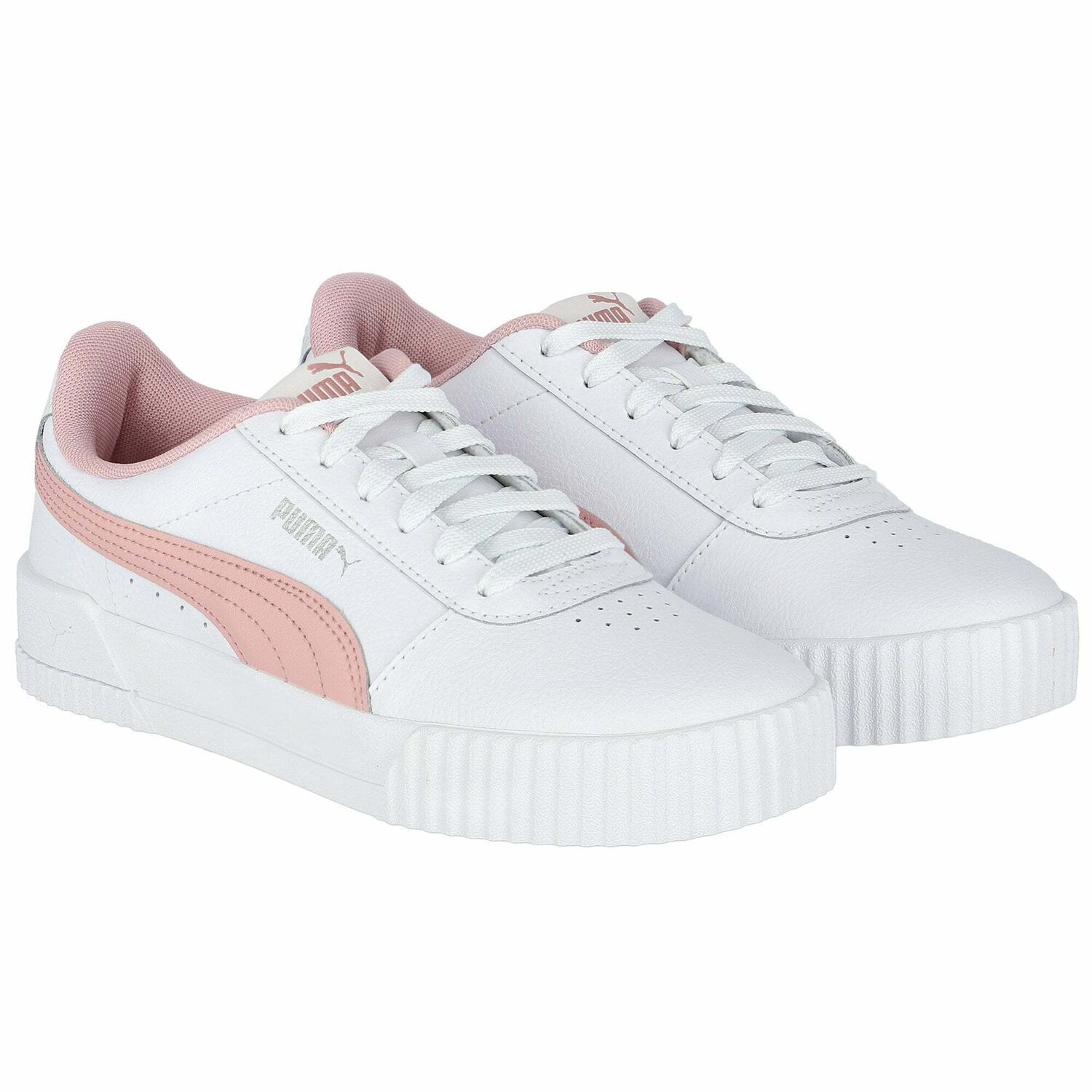 Girls White & Pink Logo Trainers, 1, hi-res image number null