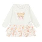 Baby Girls White Teddy Bear Dress, 1, hi-res