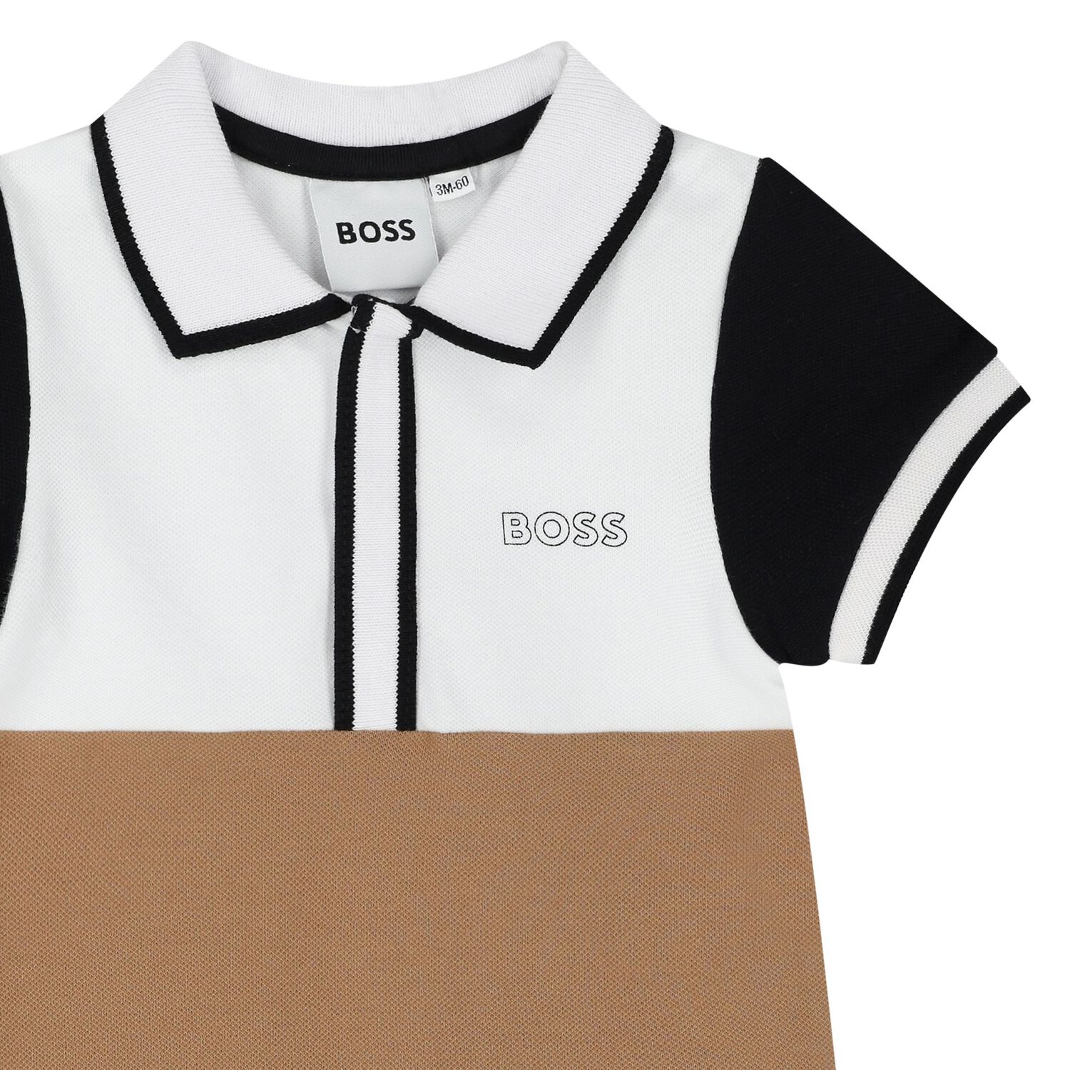 Baby Boys White & Beige Logo Romper, 3, hi-res