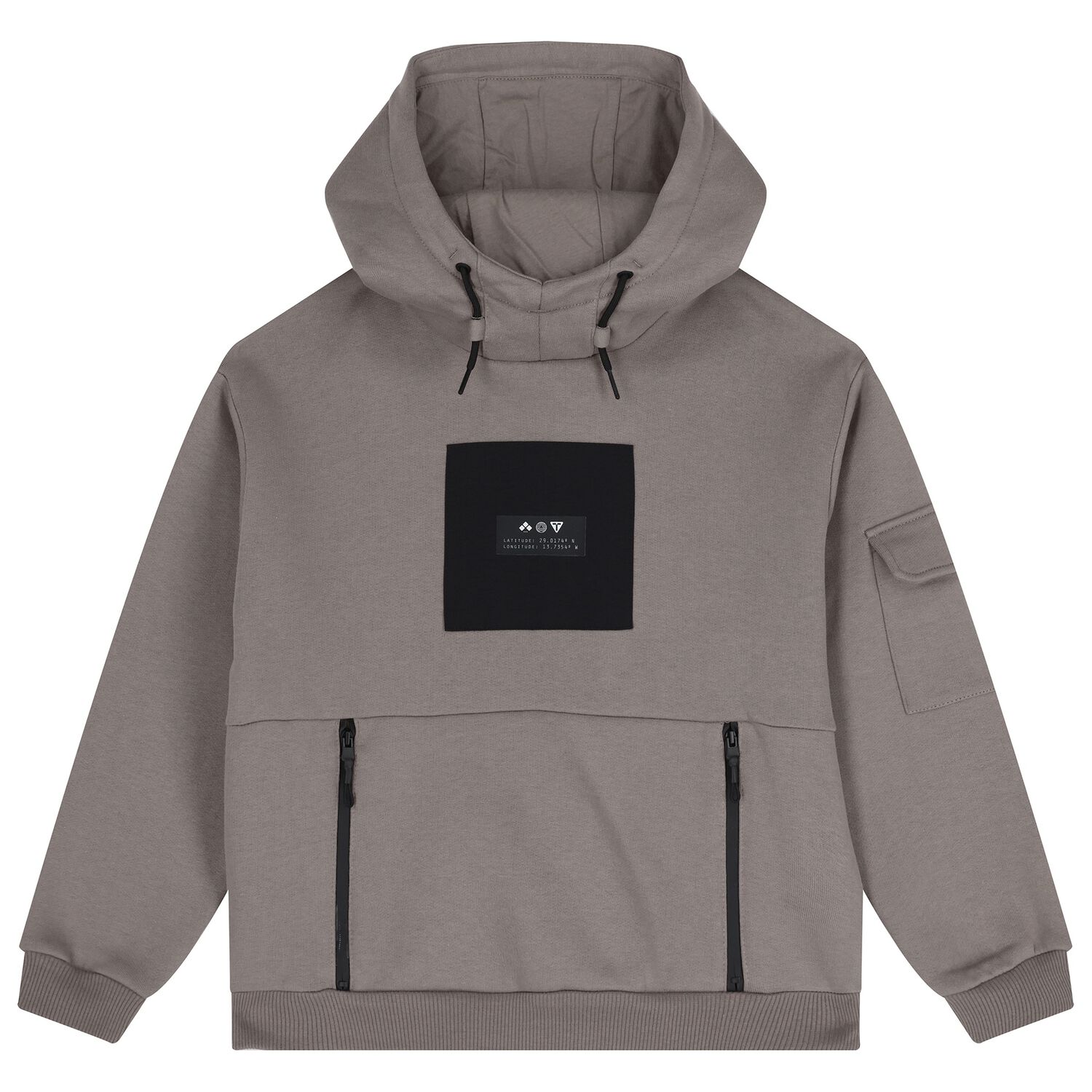 Boys Beige & Black Hooded Top, 2, hi-res