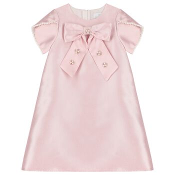 Girls Pink Satin & Pearl Dress