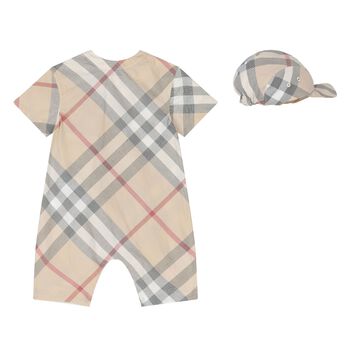 Beige Check Romper Gift Set