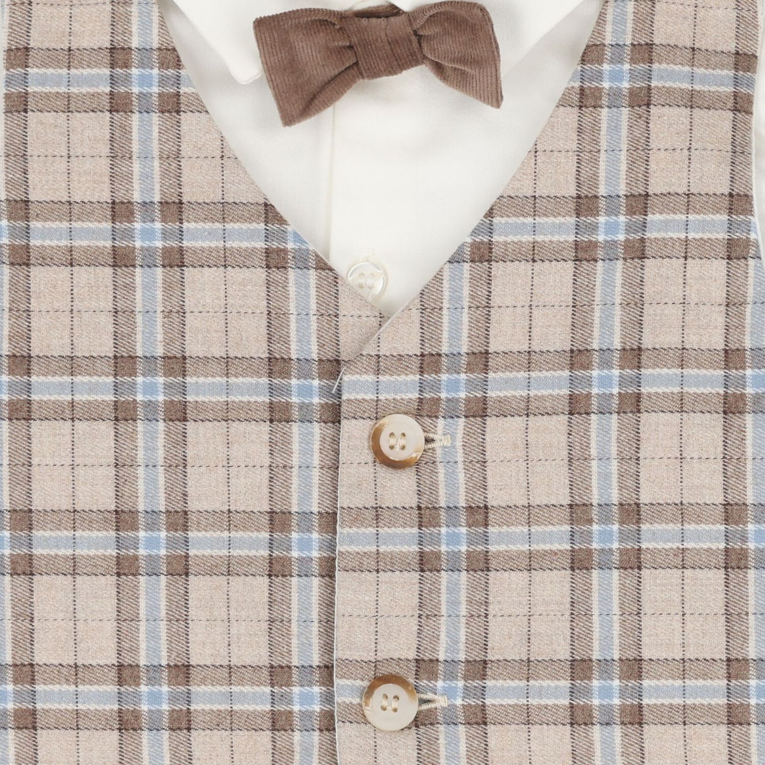 Baby Boys White & Beige Waistcoat Suit, 1, hi-res
