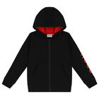 Boys Black Logo Hooded Zip Up Top, 1, hi-res