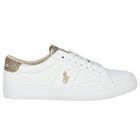 Girls White & Gold Logo Trainers, 1, hi-res