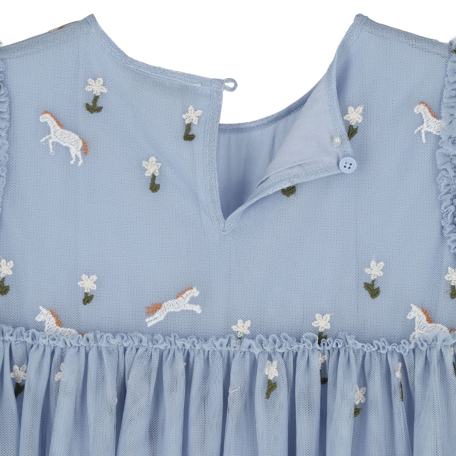Girls Blue Horse Tulle Dress, 1, hi-res