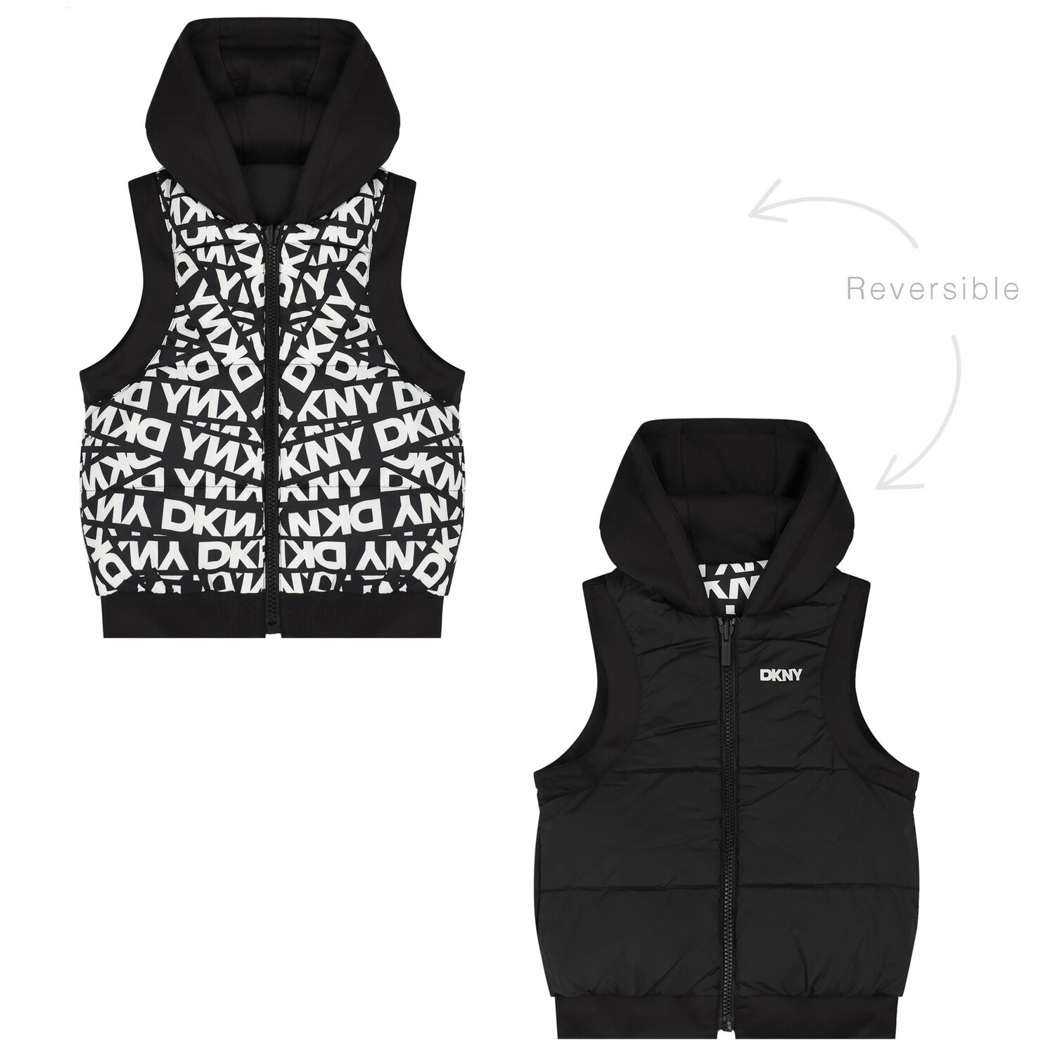 Black & White Logo Reversible Hooded Gilet, 1, hi-res