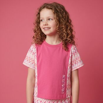 Girls White & Pink Logo Zig Zag T-Shirt