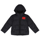 Boys Black Logo Puffer Jacket, 1, hi-res