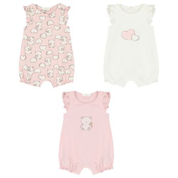 Baby Girls Pink & White Rompers ( 3-Pack ) 
