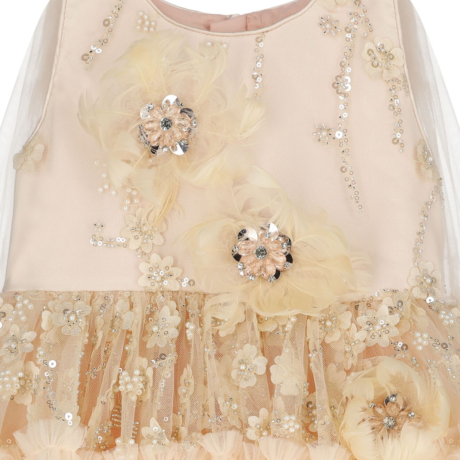 Girls Pink 3D Flower Tulle Dress, 1, hi-res