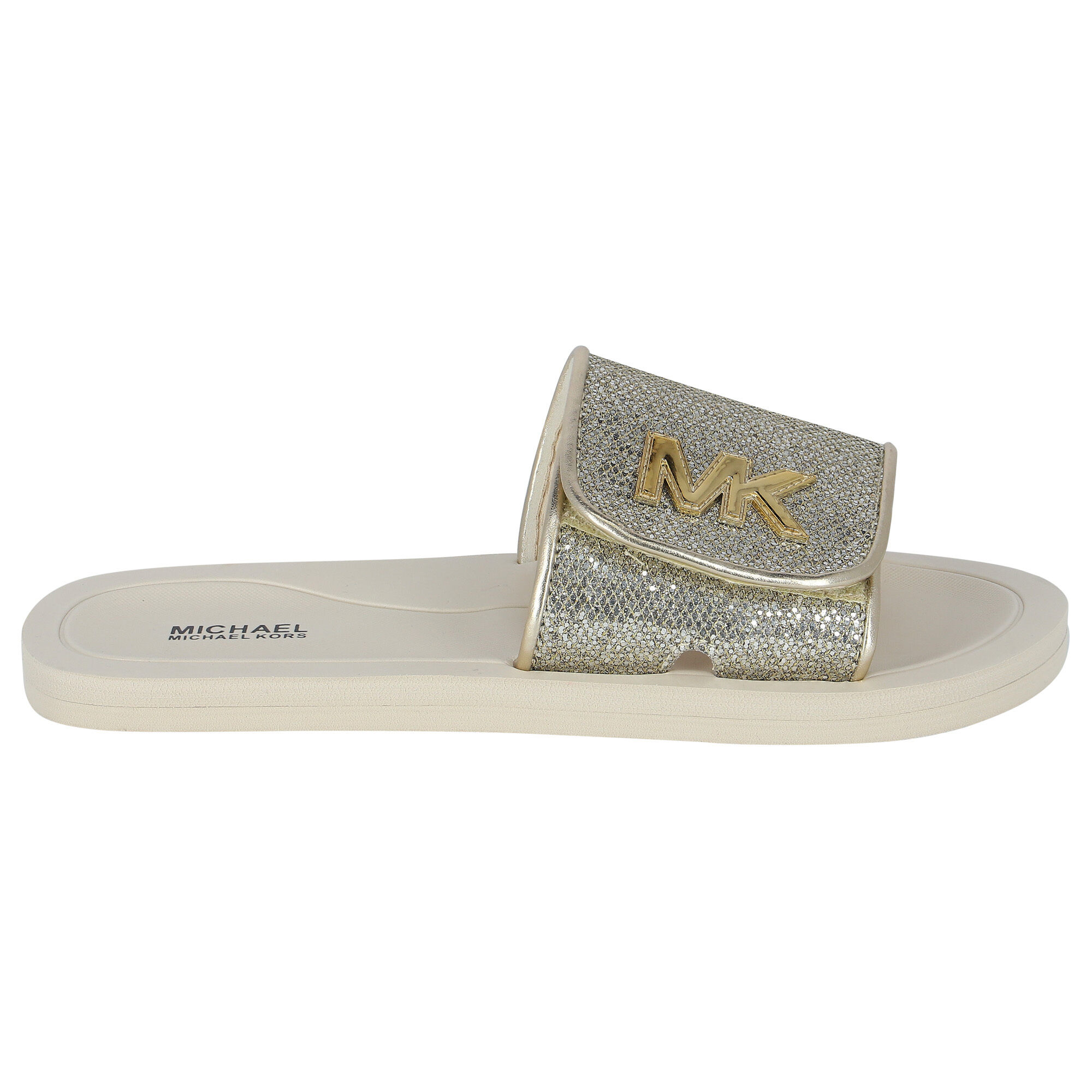 MICHAEL KORS Girls Gold Logo Sliders Junior Couture UK