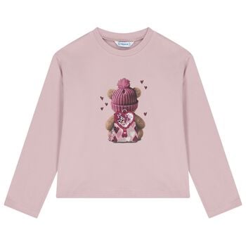 Girls Pink Teddy Bear Long Sleeve Top