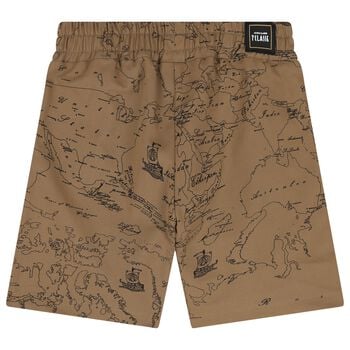 Boys Beige Compass Geo Map Shorts