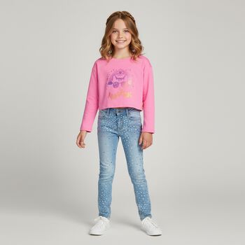 Girls Pink Cat Long Sleeve Top
