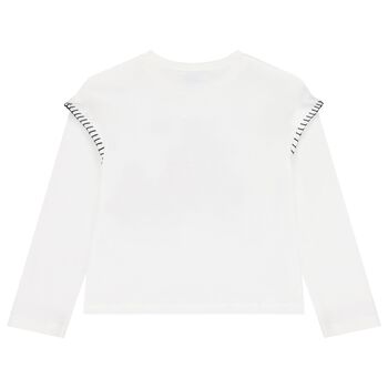 Girls White Teddy Bear Long Sleeve Top