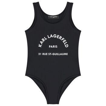 Girls Black Logo Swimsuit