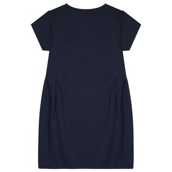 Girls Navy Blue Necklace Logo Dress
