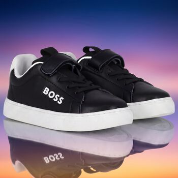 Boys Black & White Logo Trainers