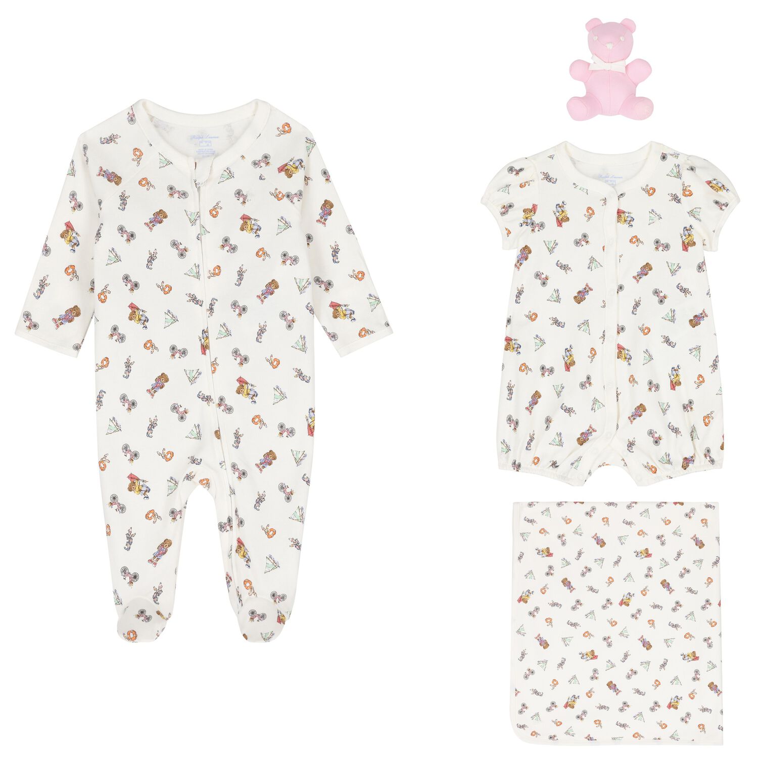 Baby Girls White Cotton Playful Bear Gift Set, 1, hi-res