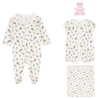 Baby Girls White Cotton Playful Bear Gift Set