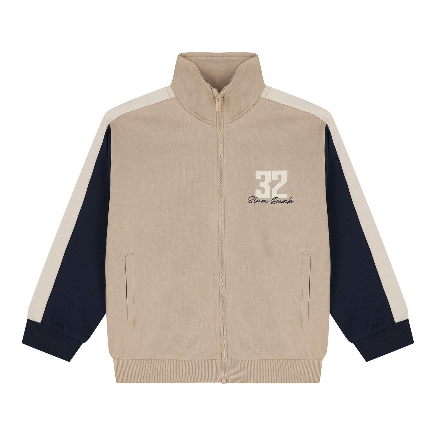 Boys Beige & Navy Blue Tracksuit Set ( 3 Piece ), 2, hi-res