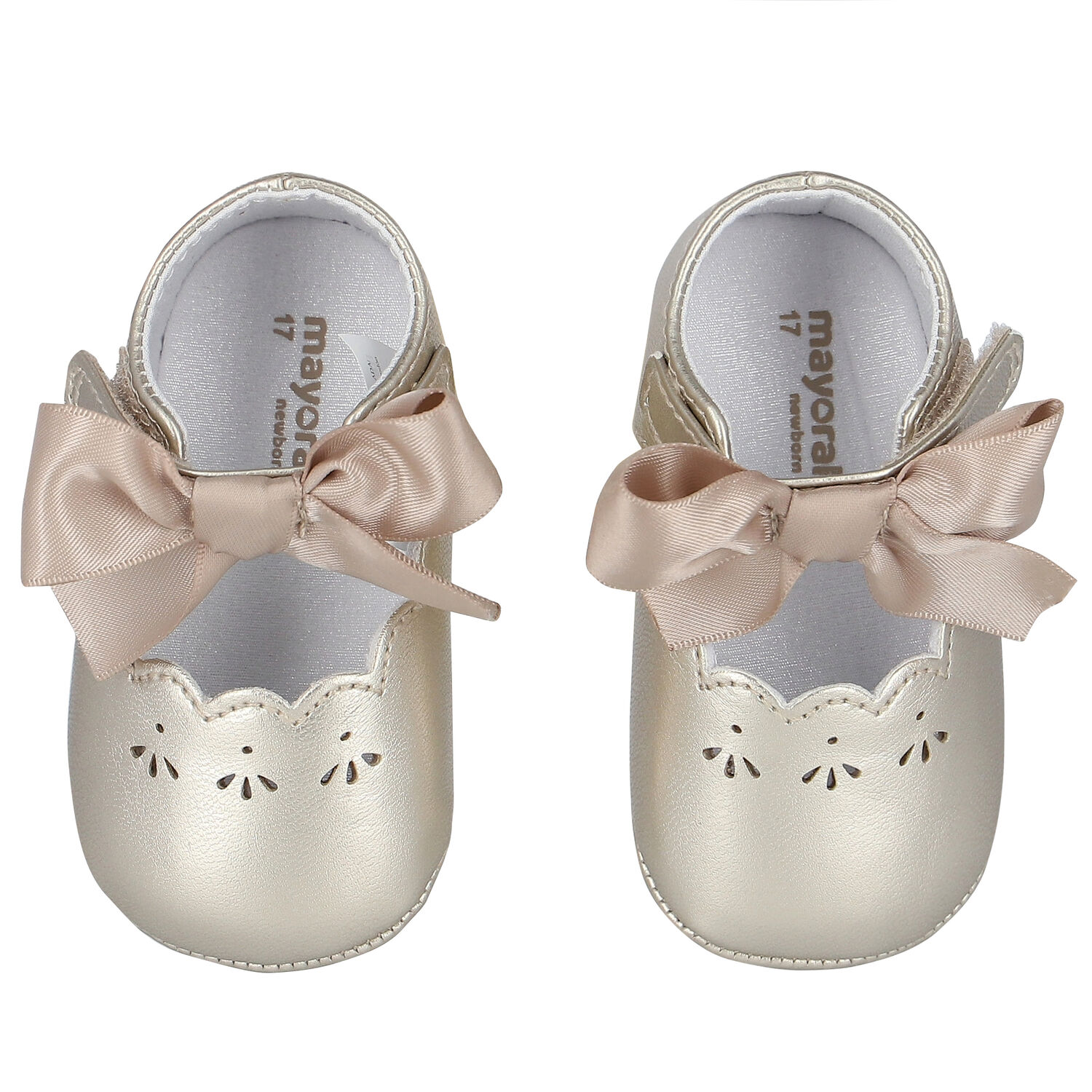 Baby Girls Gold Bow Pre Walker Shoes, 4, hi-res