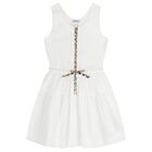 Girls White Check Sleeveless Dress, 1, hi-res