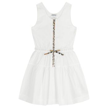 Girls White Check Sleeveless Dress